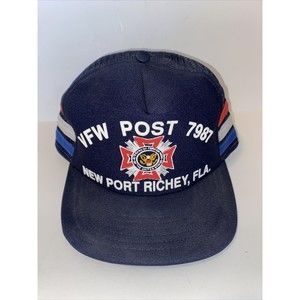 Vintage 3 Stripe Mesh Snapback Trucker Hat Cap VFW Post 7987 Port Richey Florida